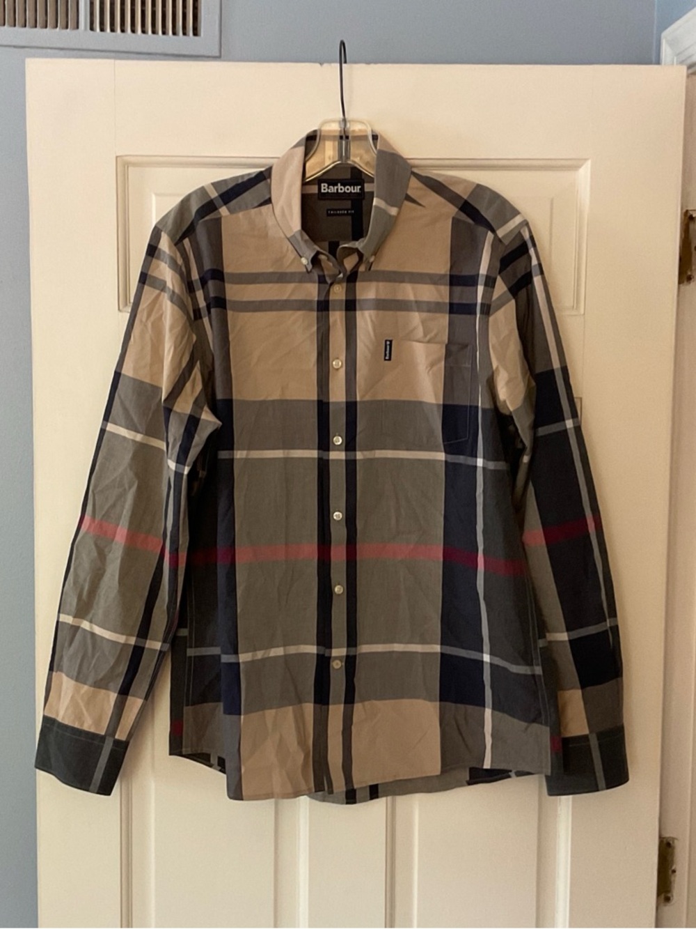 Barbour Men’s Tailored Fit Button Down Shirt Brown Plaid US Size M Heritage